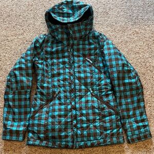 Burton Blue and Brown Checkered Ski Jacket